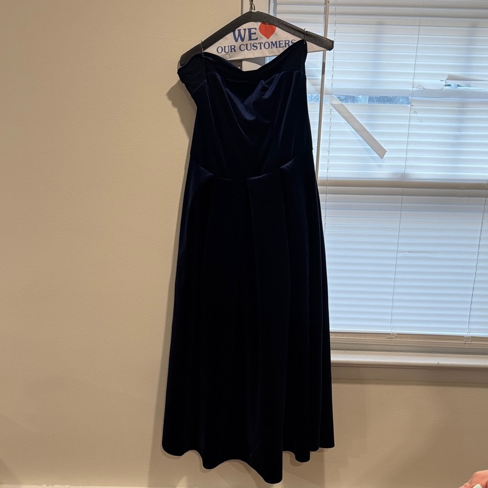 Strapless Navy Velvet Evening Dress
